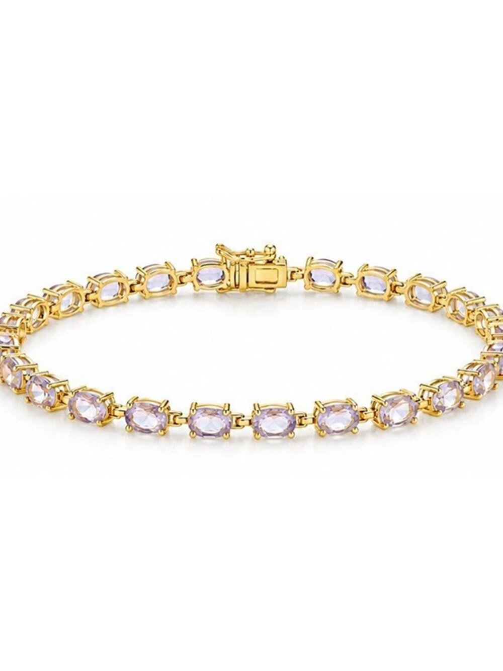 Genuine 9.45 Cts Amethyst Tennis Bracelet 14k Yellow Gold Plated (.925)